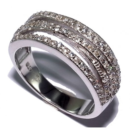 Bague argent rhodié 4g T 50 à 60 zircons