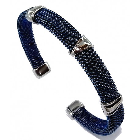 Bracelet acier ouvert finition bleue avec strass