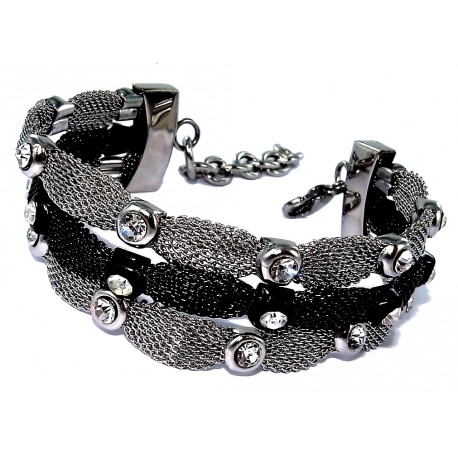 Bracelet acier 2 tons strass 18+6cm