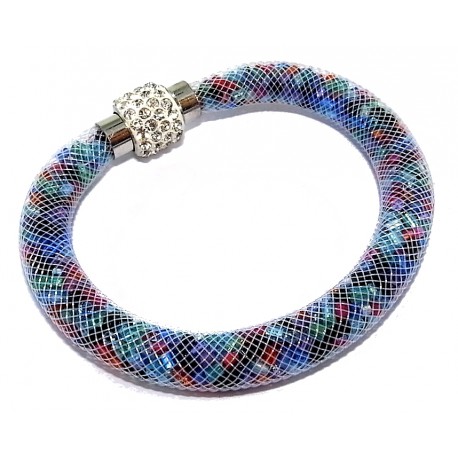 Bracelet 20cm fermoir aimant strass blanc et multicolre