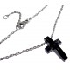 Collier acier et croix acier noir strass 45+5cm