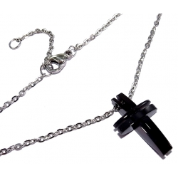 Collier acier et croix acier noir strass 45+5cm