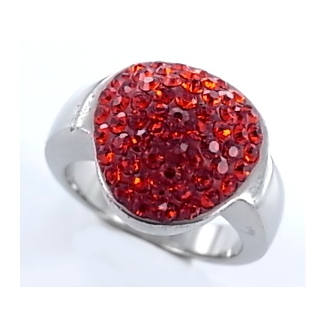 Bague acier l 316 strass rouges tailles 52/54/56/58