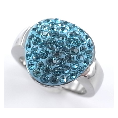 Bague acier l 316 strass bleus tailles 52/54/56/58