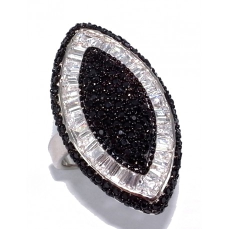 Bague argent rhodiee 10g t50 à 60 zircons noirs et blancs