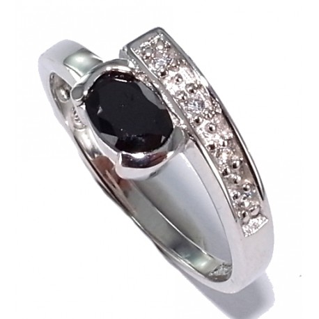 Bague argent rhodiee 1,8g t50 à 60 zircons noirs et blancs