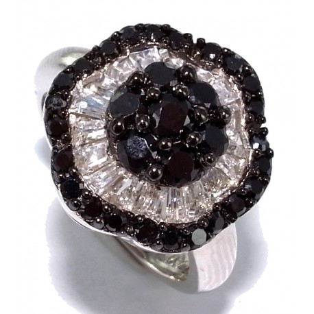 Bague argent rhodiee 5g t50 à 60 zircons noirs et blancs