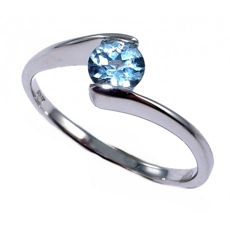 Bague argent rhodiée 1,6g t 50 à 60 topaze bleue