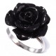 Bague argent 1g taille  50 à 60 rose résine noire