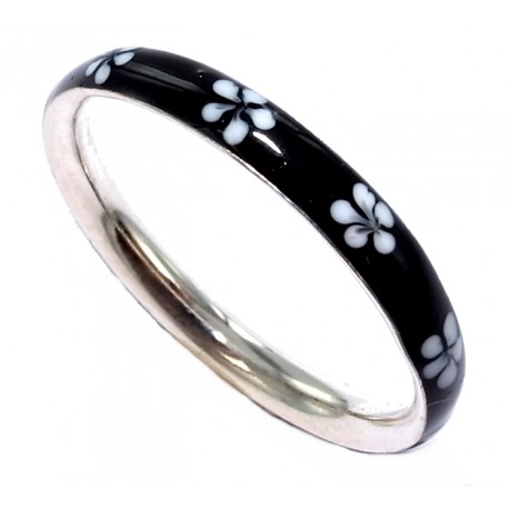 Bague argent 0,9g t 48 à 58 émaillée noir