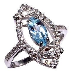 Bague argent rhodié 2,9g topaze bleue taille 50 à 60