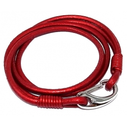 Bracelet acier cuir rouge