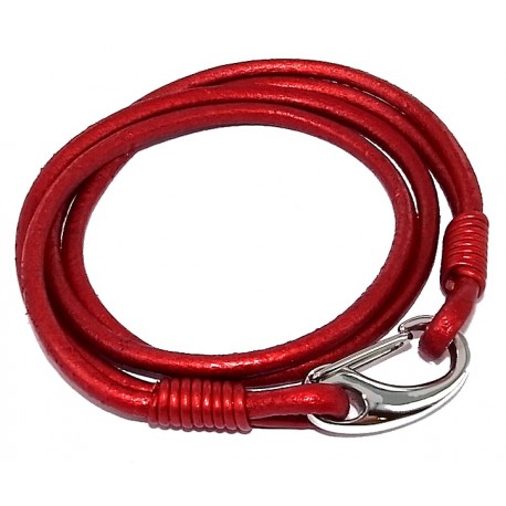 Bracelet acier cuir rouge