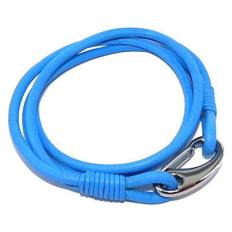 Bracelet acier cuir  bleu