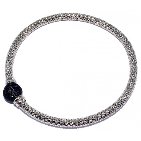 Bracelet argent rhodié 5,5g élastique boule poudre cristal noir