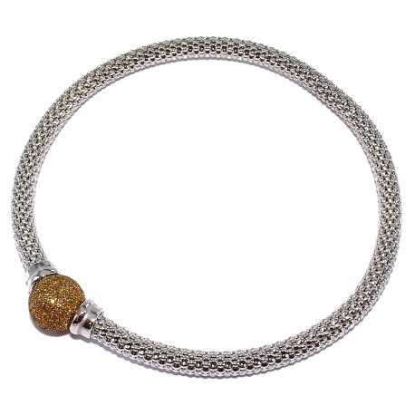 Bracelet argent rhodié 5,5g élastique boule poudre cristal or