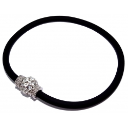 Bracelet argent rhodié 1g silicone noir strass noir élastique