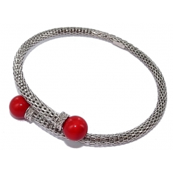 Bracelets argent bracelet argent rhodié 7g ouvrant perles imitation rouge