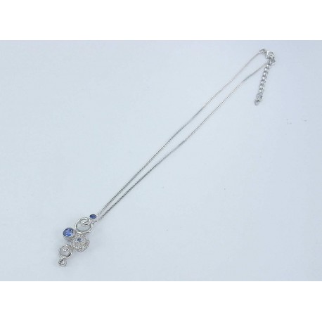 Collier argent rhodie 5.5g 40+5cm zircons blancs et strass tanzanite