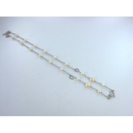 Collier argent rhodié 3g 45+2cm perles véritables