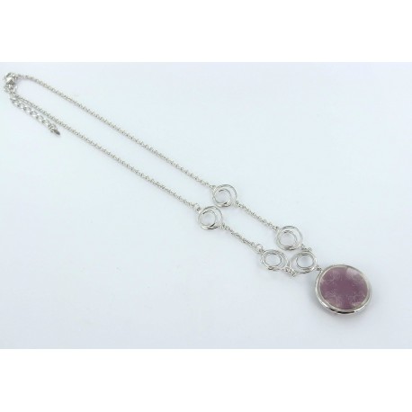 Collier argent rhodie 9.5g verre grave 40cm + 5cm