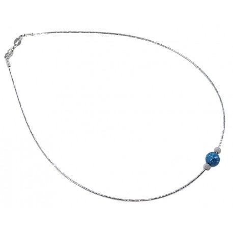 Collier argent 4,2g 40cm rhodié poudre cristal bleu