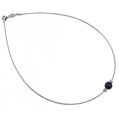 Collier argent 4,2g 40cm rhodié poudre cristal noir