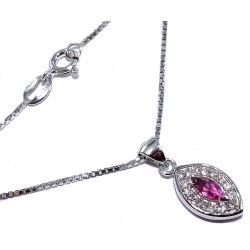 collier argent 4g  cm rhodié zircon et rubis synthétique