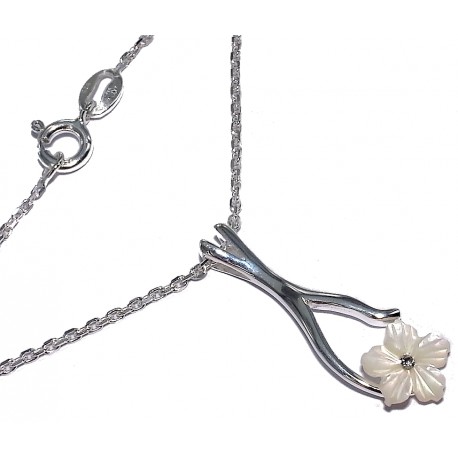 collier argent 3,2g 40cm nacre et cristal