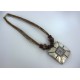 Collier carré aluminium et nacre 45+5cm 12 rangs coton marron