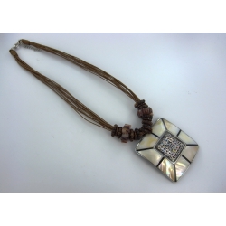 Collier carré aluminium et nacre 45+5cm 12 rangs coton marron