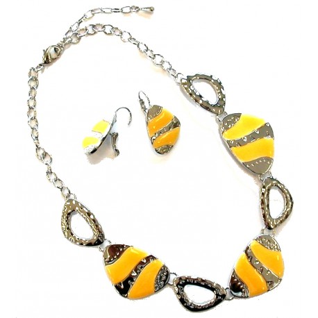 Parure époxy collier 40+5cm +bo jaune orange