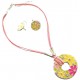 Parure époxy collier 40+5cm +bo rose jaune