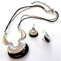 set fantaisie collier 40+7cm+bo cuir résine