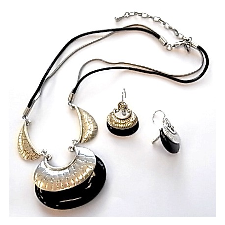 set fantaisie collier 40+7cm+bo cuir résine