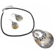 Parure fantaisie collier cuir 40+5cm+bo nacre et strass