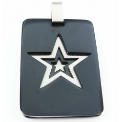 Pendentif acier plaque etoile mat et noir