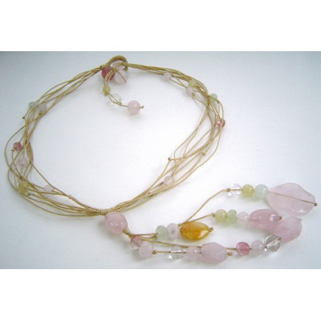 Collier pierres 60cm quartz rose