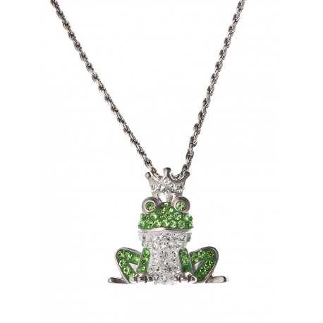 Collier argent rhodié 7,4g "grenouille" avec cristal preciosa 45 cm