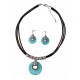 Parure fantaisie collier 42+5 cm résine, corde noire  + boucles d'oreille assort