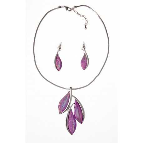 Parure fantaisie collier 42+5 cm résine  + boucles d'oreille assorties