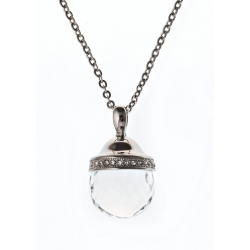 Collier en acier, verre blanc et strass preciosa 45+5 cm