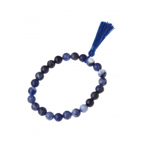 Bracelet fantaisie "Pompon 4 cm" élastique - sodalite