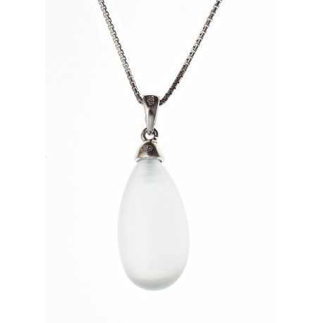 Collier argent rhodié 2,6g œil de chat blanc 40 cm