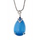 Collier argent rhodié 5,1g œil de chat bleu et zircons 45 cm