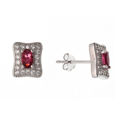 Boucles d'oreilles argent 2,1g zircons et rubis synthétique