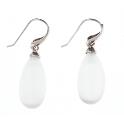 Boucles d'oreille argent rhodié 1,9g œil de chat blanc