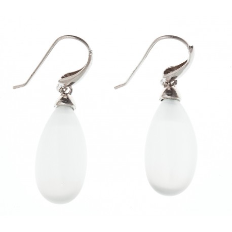 Boucles d'oreille argent rhodié 1,9g œil de chat blanc