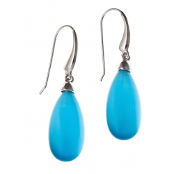 Boucles d'oreille argent rhodié 1,9g œil de chat bleu