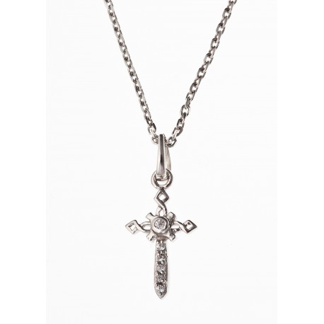 Collier argent rhodié 2,9g "croix" zircons 38+5 cm